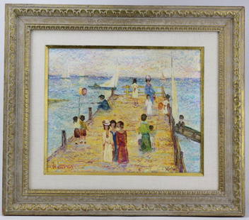 Harry Somers (1922-) Germany Oil Painting LISTED: Signed Harry Somers (1922-) German Oil Painting On Canvas. Wonderful Harbour Scene With Children And Boats. Signed Lower Left. Work Measures Approximately 12 1/2" x 15 1/2". Frame Measures