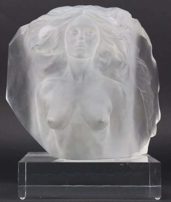 Frederick Hart MEMOIR Female Nude Lucite Sculpture: Signed Limited Edition sculpture by Frederick Hart 1943-1999 D.C.) Wonderfully sculpted in lucite with a frosted and polished finish. "Memoir" captures a female nude with tendrils of her hair floating