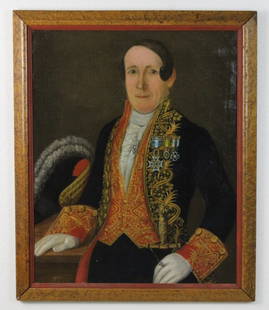 Circle of Goya Portrait Joseph Bonaparte Oil Painting: Portrait oil on canvas painting of Joseph Bonaparte attributed to the circle of Francisco Jose De Goya. Depicts the brother of Napoleon in his fancy embroidered coat with medals and splendid Diamond