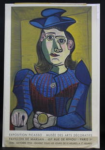 After Pablo Picasso Paris '55 Exposition Poster Mourlot: After Pablo Picasso (Spanish, 1881-1973). Exposition des arts dÃ©coratifs Paris, 1955, edition of 500, published by Fernand Mourlot. Color lithograph art poster. Measures Approximately 41 3/4" x 26