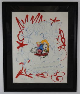 SIGNED John CRASH Matos Raw Electricity Pop Art Print: Signed and numbered limited edition serigraph print by listed pop artist John "Crash" Matos (1961- New York). Raw Electricity depicts comic book imagery in bright pop art colors. Artist singed in penc