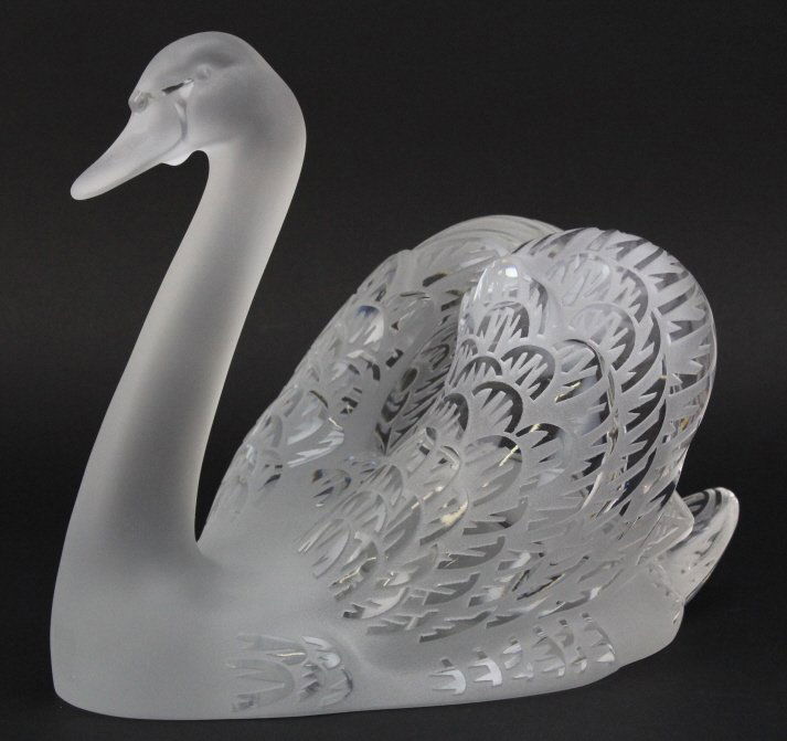 Signed Lalique French Art Glass Head Up Swan Sculpture (1 of 8)