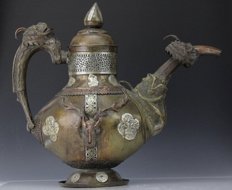 Antique Mixed Metals Nepalese 14.5" Bronze Ewer Pitcher (1 of 10)