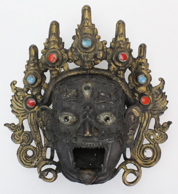 19th Century Nepalese Bronze Bhairava Head Incense Mask (1 of 10)