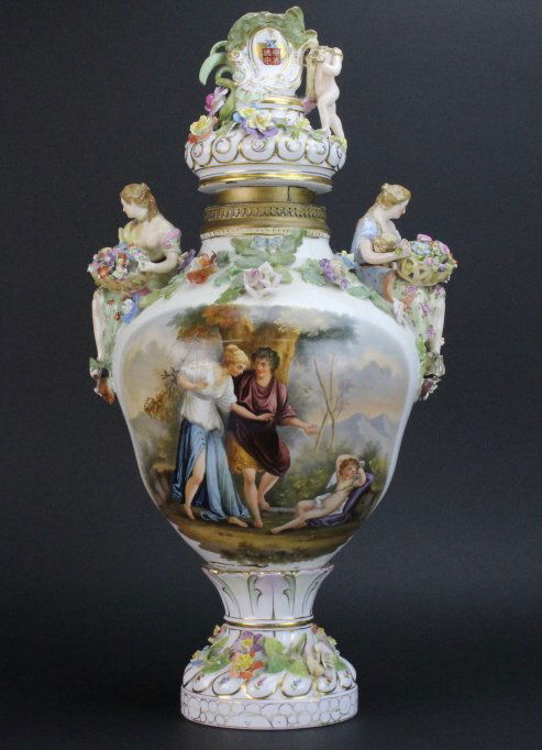 Large Antique Meissen Style Ornate Porcelain Urn (1 of 10)
