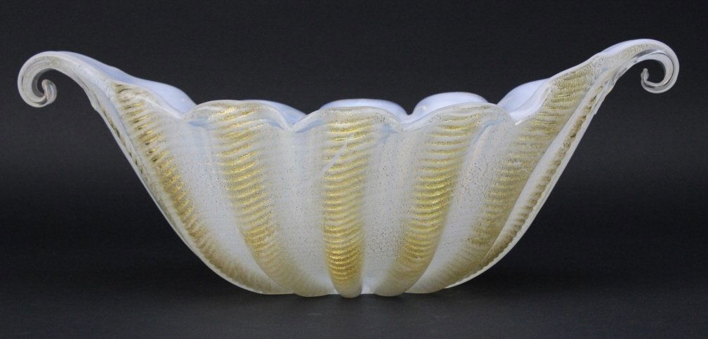 LARGE Vintage Murano Gold Flake 18" Centerpiece Bowl (1 of 7)