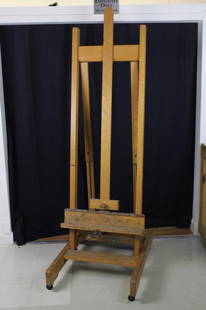 Morris Lapidus Estate Personal Wooden Studio Art Easel: Large personally owned Morris Lapidus studio art easel. Constructed of fine quality hard wood. Measures approximately 82" height 36" length 26 1/2" width. From Morris Lapidus personal Miami residence.