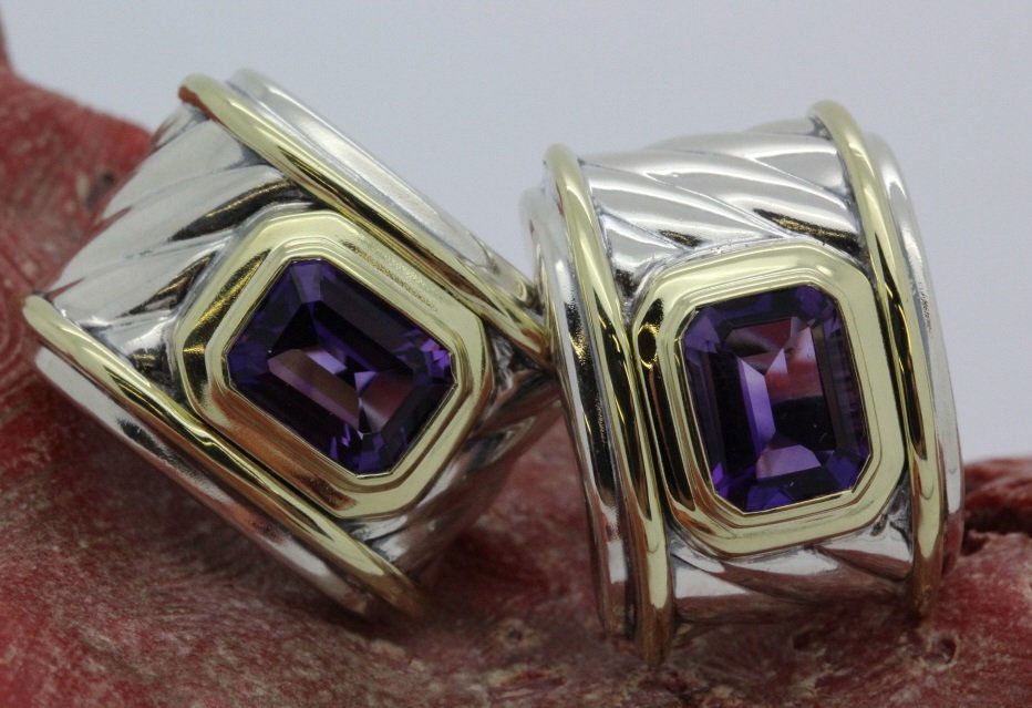 PAIR David Yurman 14k Sterling Silver Amethyst Earrings (1 of 6)