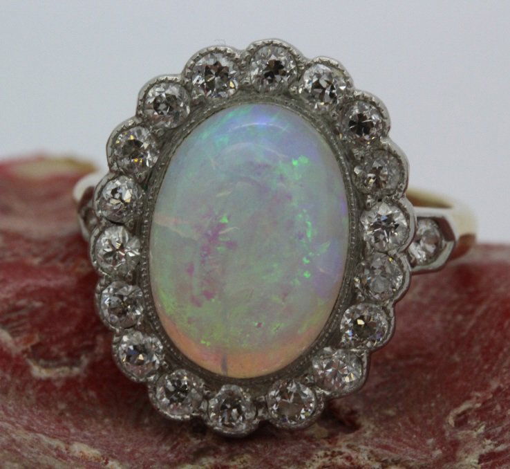 Ladies Victorian Era 14k Platinum Opal & Diamond Ring (1 of 7)