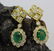Pair of 18k Gold 2.5 Ct Tw Emerald & Diamond Earrings
