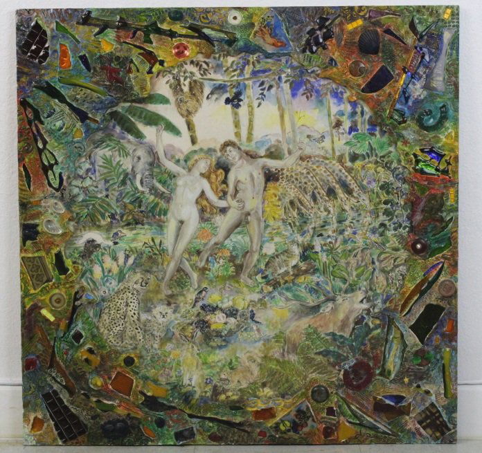 Signed Marie Ducate French Adam Eve Mix-Media Painting (1 of 6)