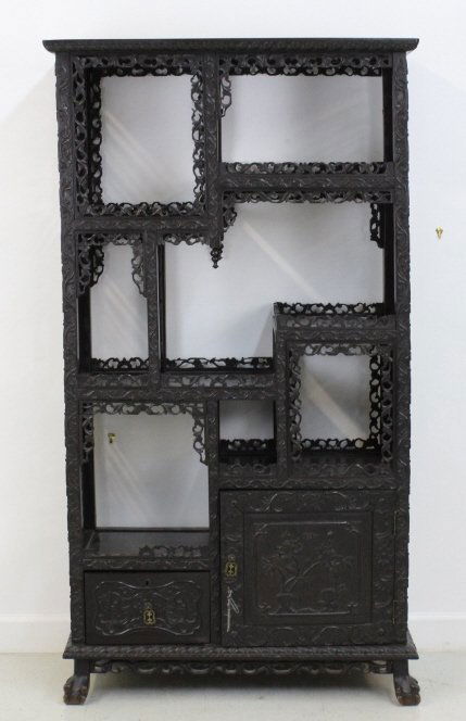 Antique Chinese Carved Zitan Wood Curio Display Cabinet (1 of 10)