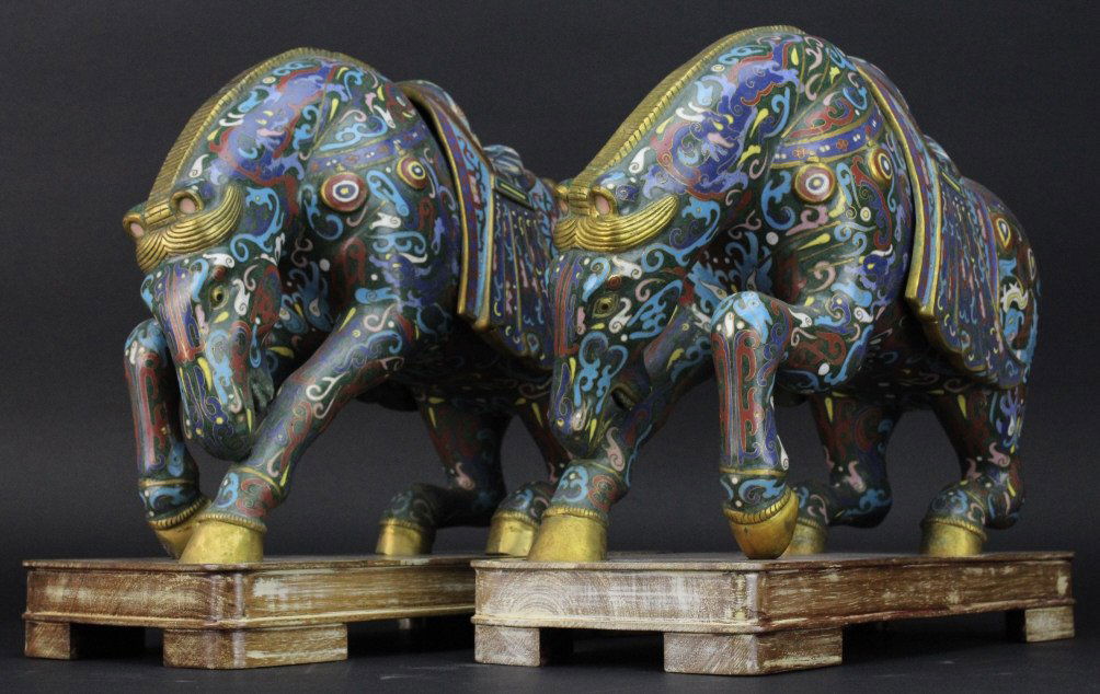 Pair Large Antique Chinese Cloisonne Enamel Horses (1 of 6)