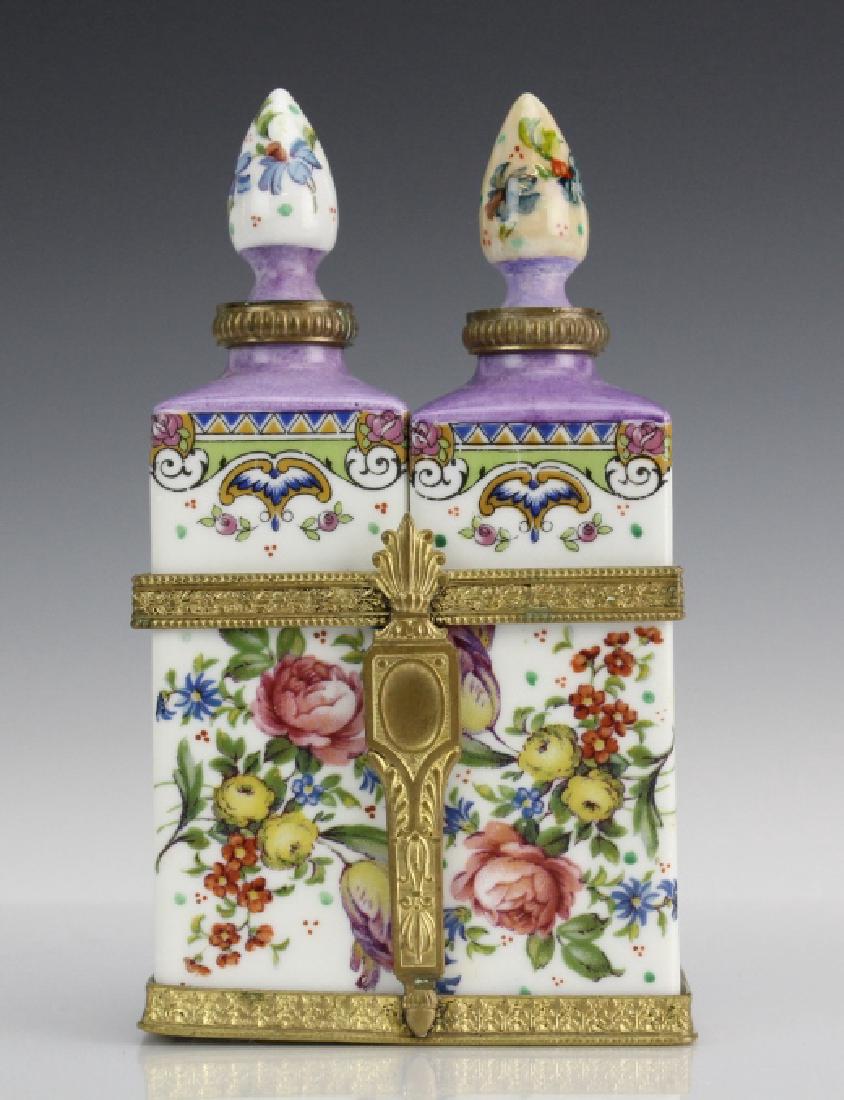 French Floral Porcelain Perfume Bottles in Holder (1 of 8)