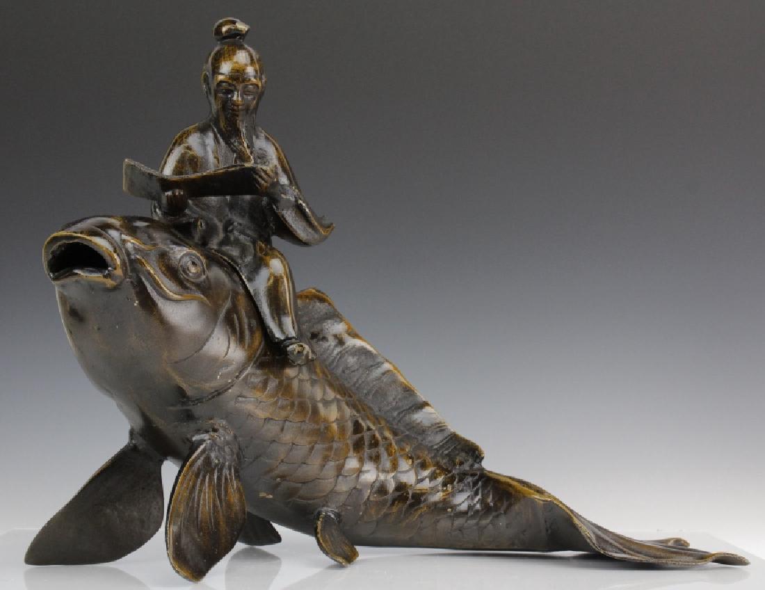 Japanese Meiji Period Bronze Koi w/ Scholar Statue (1 of 7)