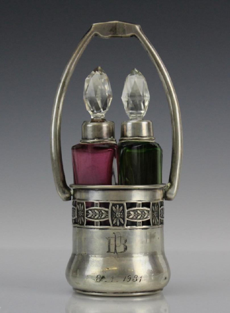 Art Deco Silver Perfume Colored Crystal Bottle Set (1 of 8)