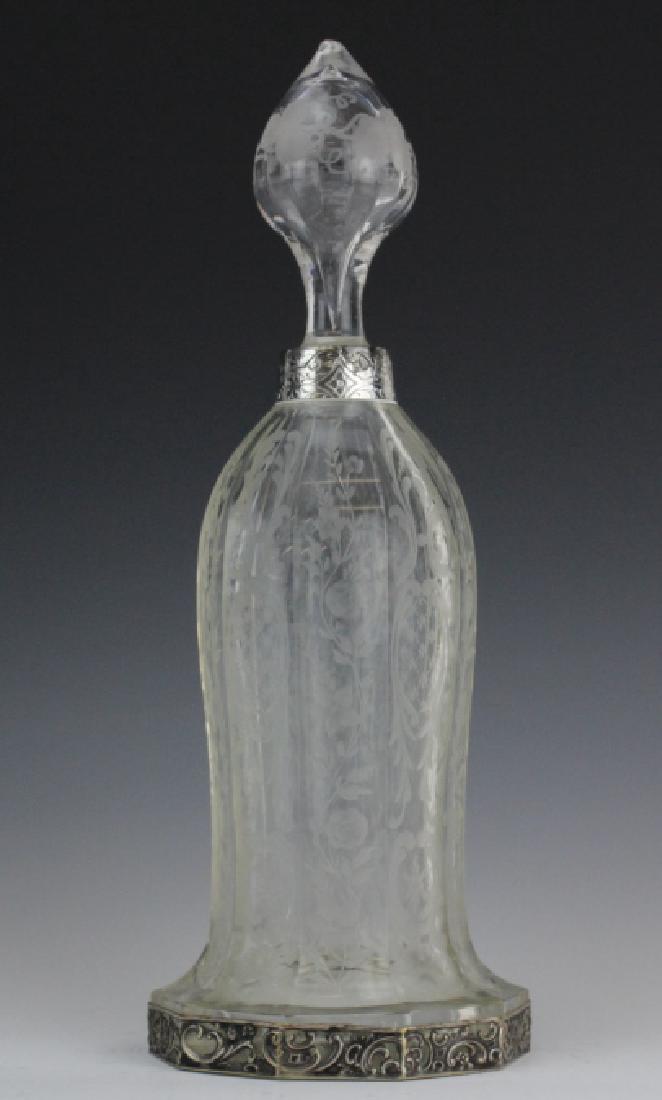Ornate Engraved Crystal Decanter 800 Silver Mounts (1 of 9)