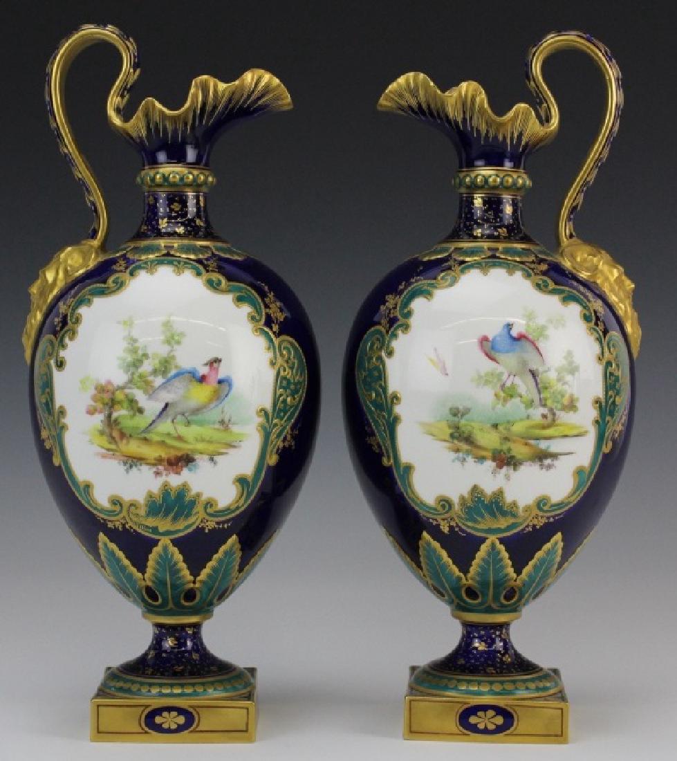 Pair Royal Crown Derby Porcelain Bird Scene Ewers (1 of 9)