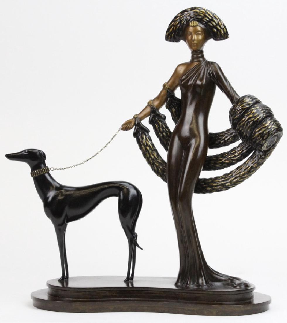 Erte Bronze Elegance Art Deco Lady w/ Dog Sculpture LE (1 of 10)