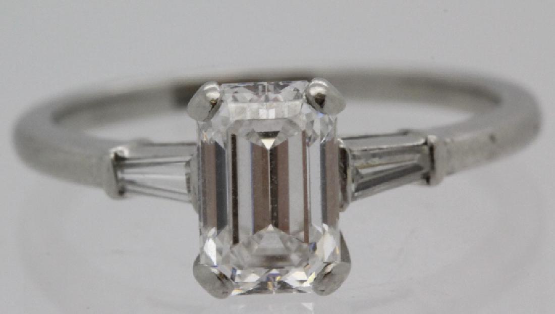 Art Deco 1.3 Ct TW Emerald Cut Plat Diamond Ring (1 of 6)