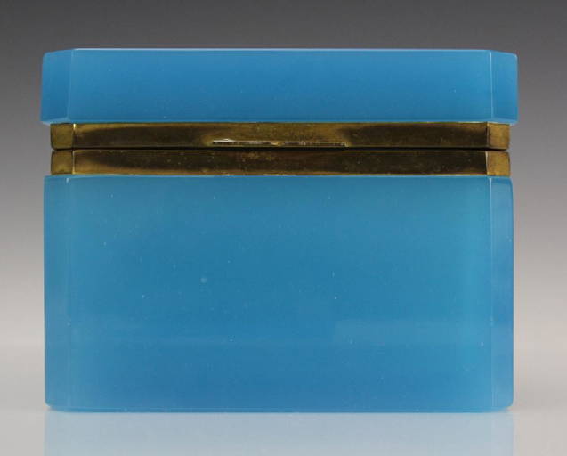 Blue French Opaline Glass Jewelry Casket Box