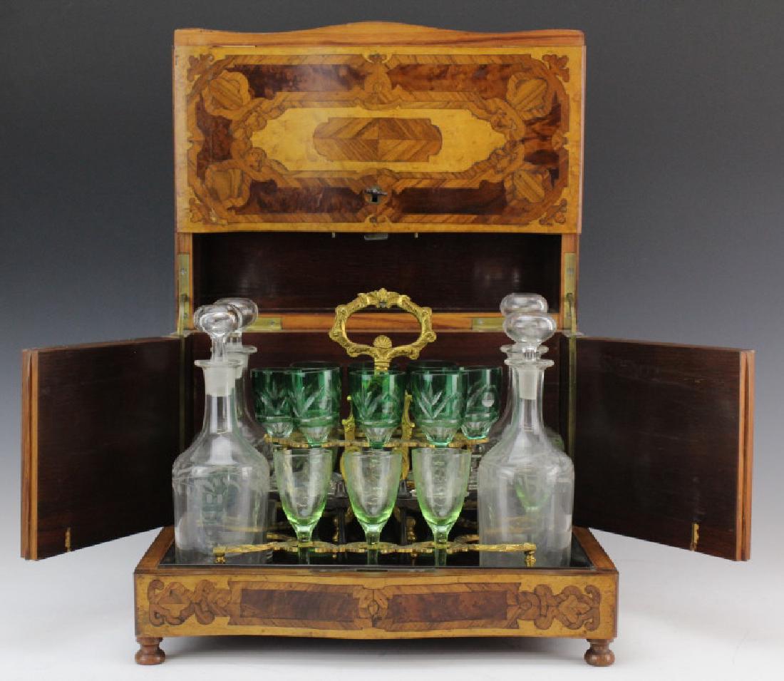 Antique Marquetry Inlaid Wood Tantalus Liquor Set (1 of 8)