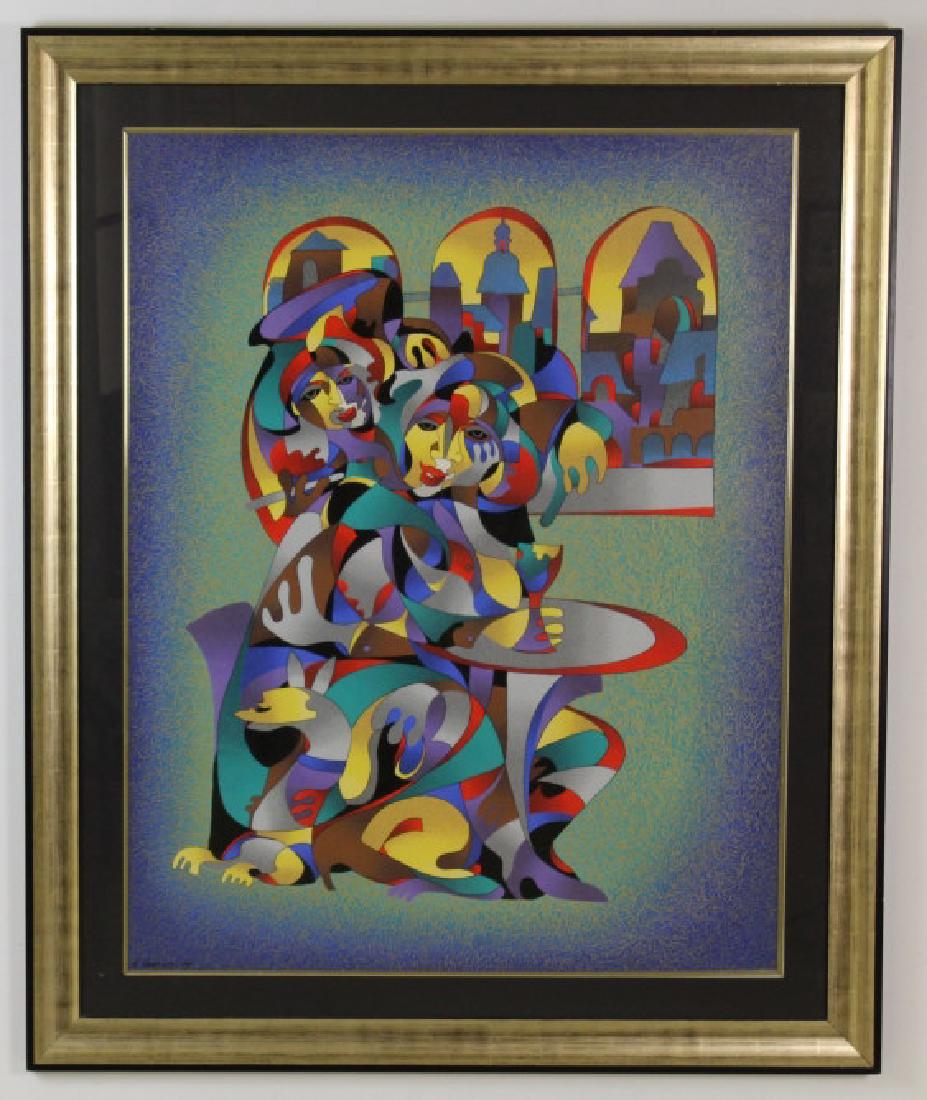 Signed  Anatole Krasnyansky Cafe Serigraph Print (1 of 8)
