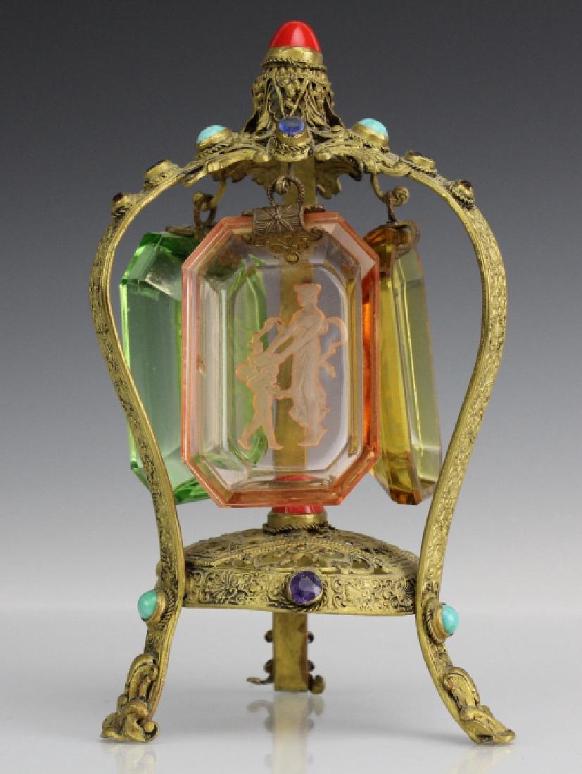 Czech Jeweled Intaglio Glass Hanging 3 Open Salt Set (1 of 7)