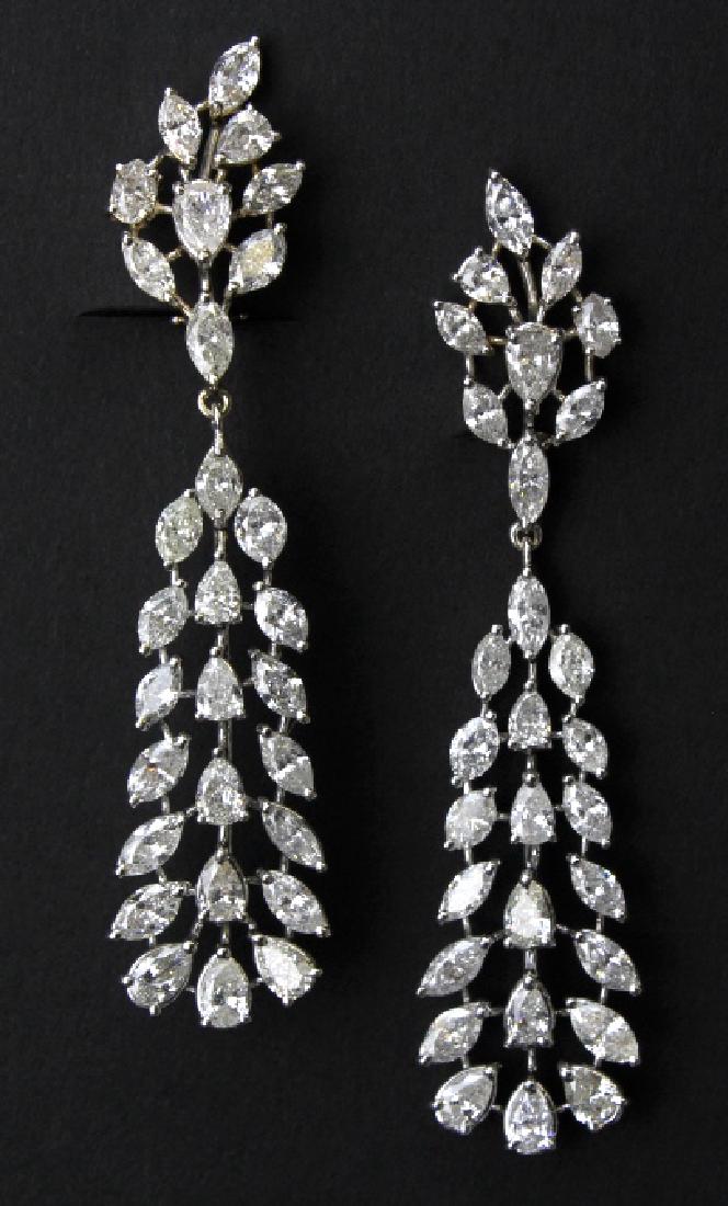 Pair 14k W Gold 18 CT Diamond Chandelier Drop Earrings (1 of 5)