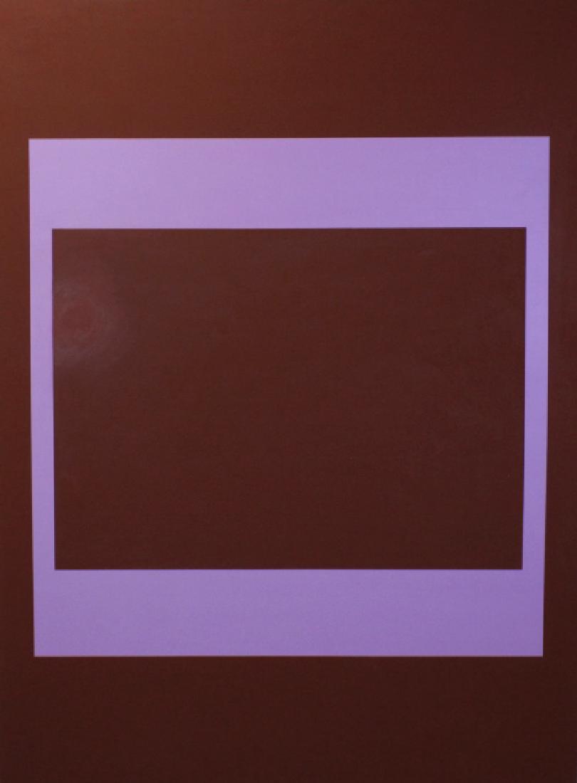 Jon Groom Reflex Color Field Contemporary Painting: "Reflex Painting #3" acrylic and pigment on canvas painting by Jon Groom (1953 Welsh). Large oversized canvas depicts a color field painting in warm deep red and cool purple hues in low contrast tones