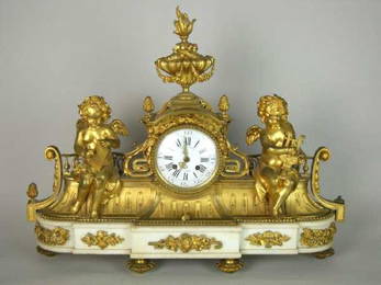 "JULIEN LE ROY, A PARIS"  ORMOLU MARBLE MANTLE CLOCK