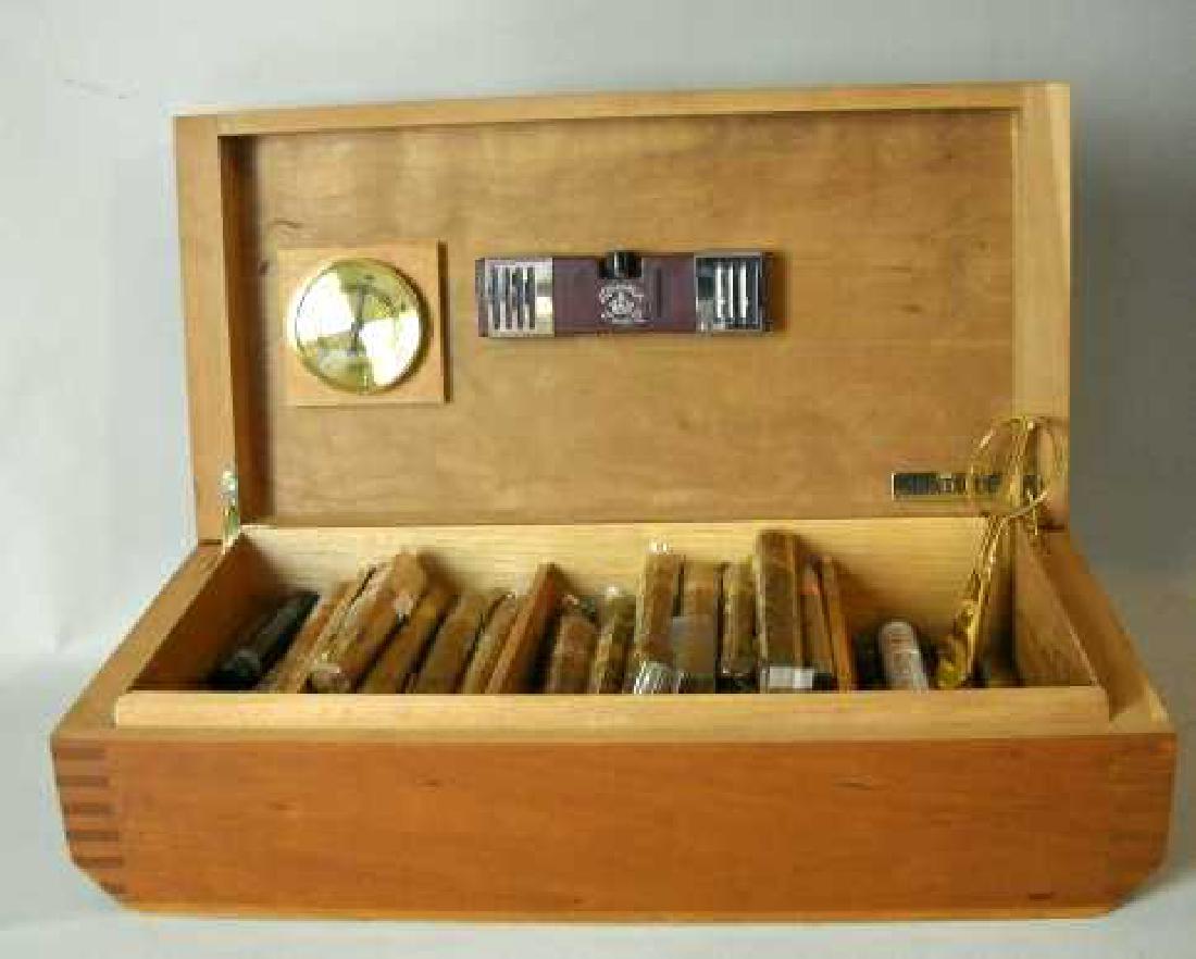 MAPLE "MONTAGUE" HUMIDOR: Dovetailed Box With Cigar Cutter, 5"H. 18"W. 9.5"D.