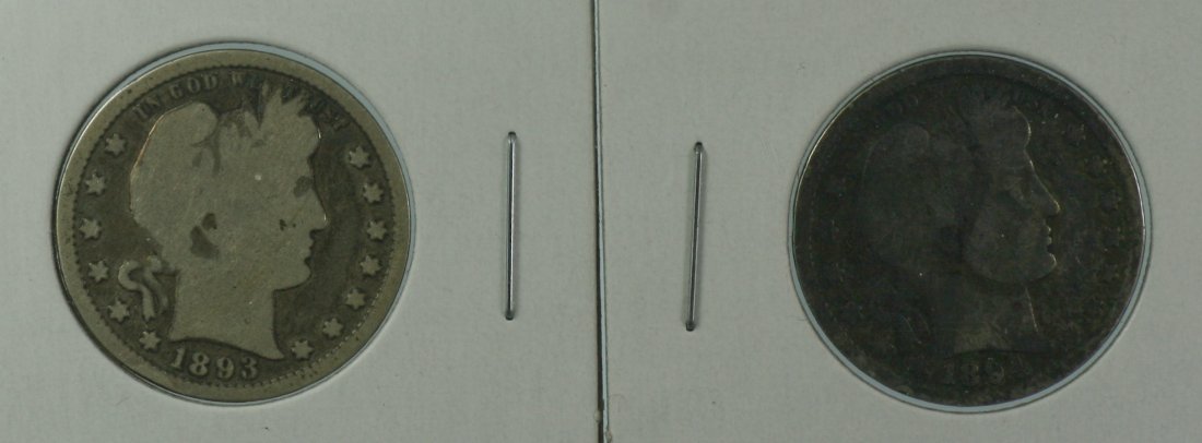1893, 1894 Two Barber Quarters (1 of 1)