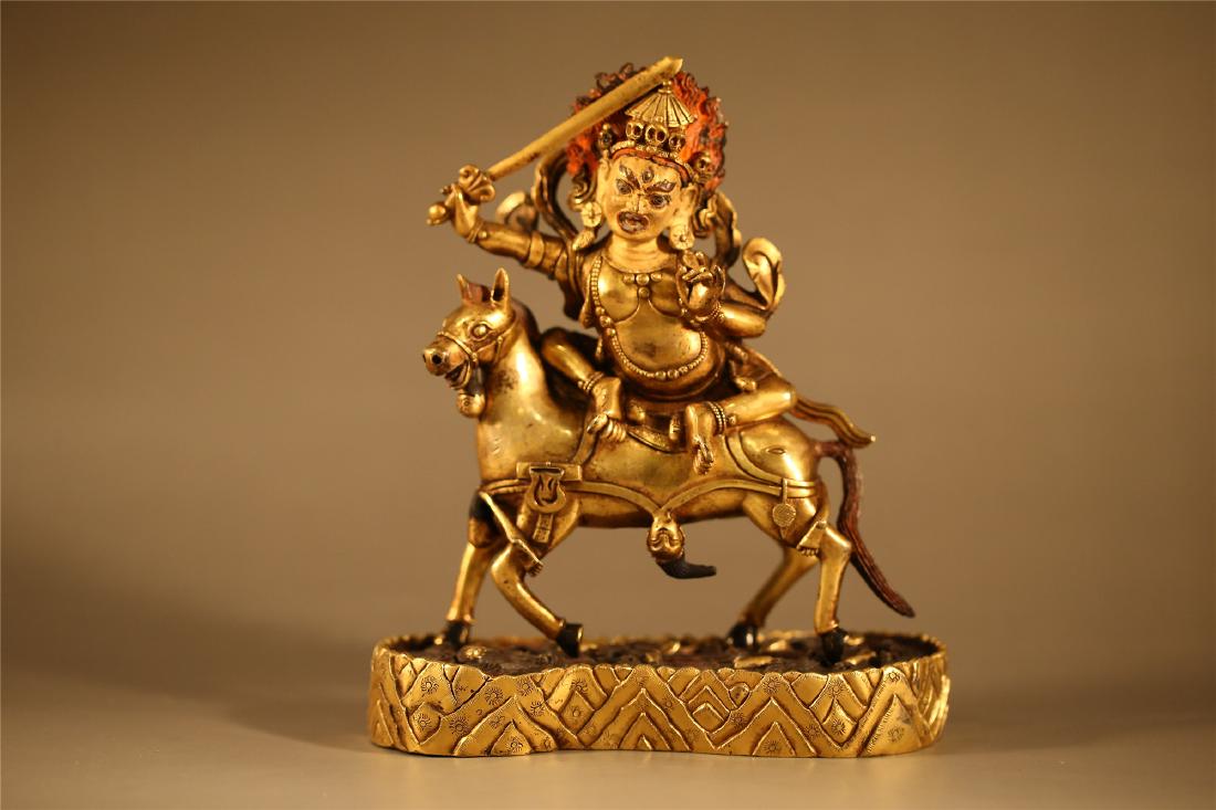 A SINO TIBETAN GILT BRONZE FIGURE OF PALDEN LHAMO (1 of 10)