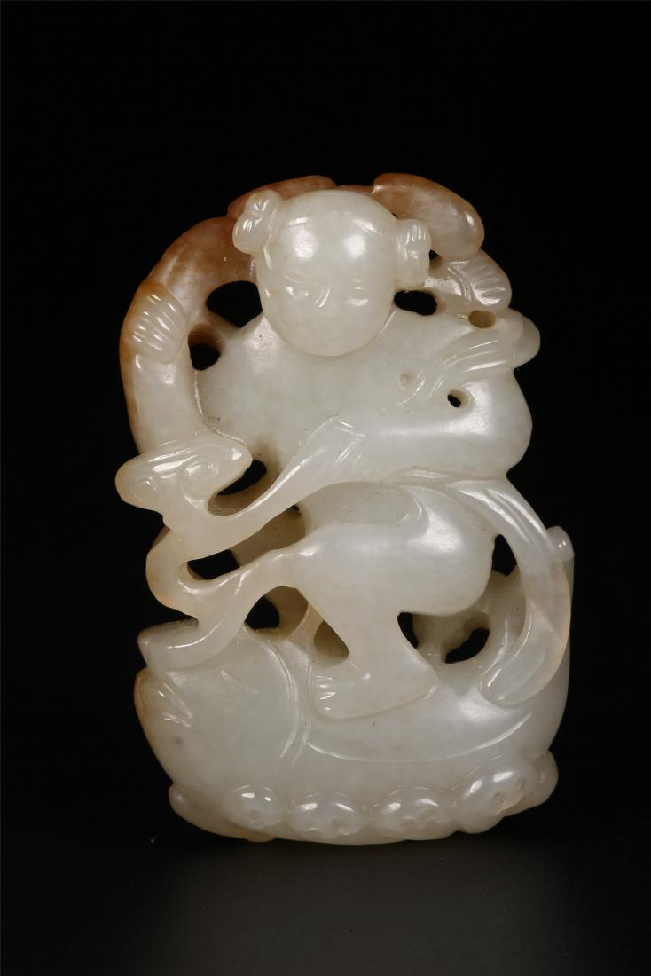 A CHINESE JADE BOY AND KOI FIGURE GROUP (1 of 9)