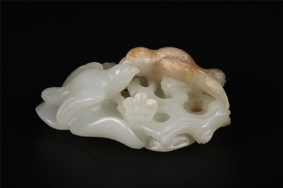 A CHINESE PALE CELADON JADE DOUBLE MAGPIE AND PRUNUS (1 of 8)