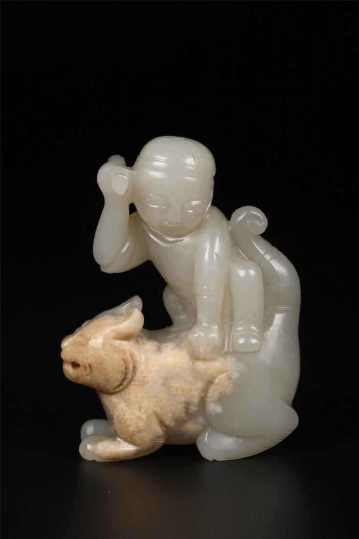A CHINESE PALE CELADON JADE MAN AND TIGER FIGURE GROUP (1 of 10)