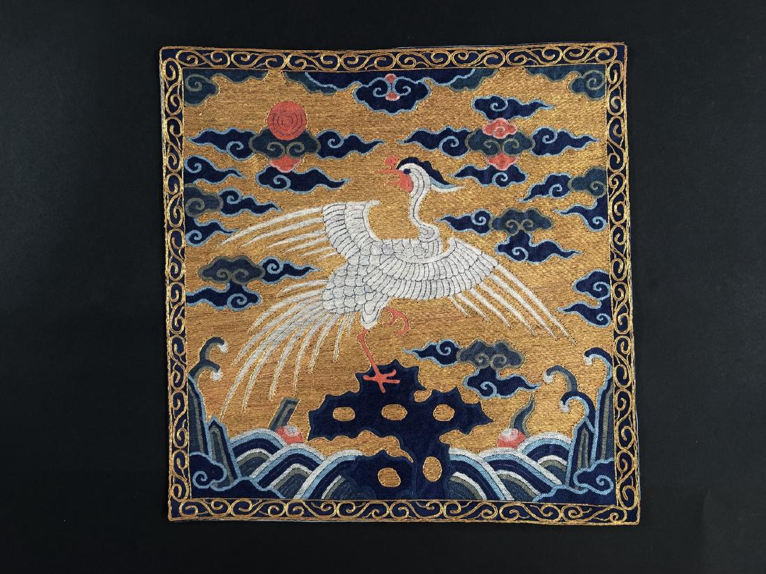 A CHINESE SILK BROCADE AND EMBROIDERED RANK BADGE (1 of 6)