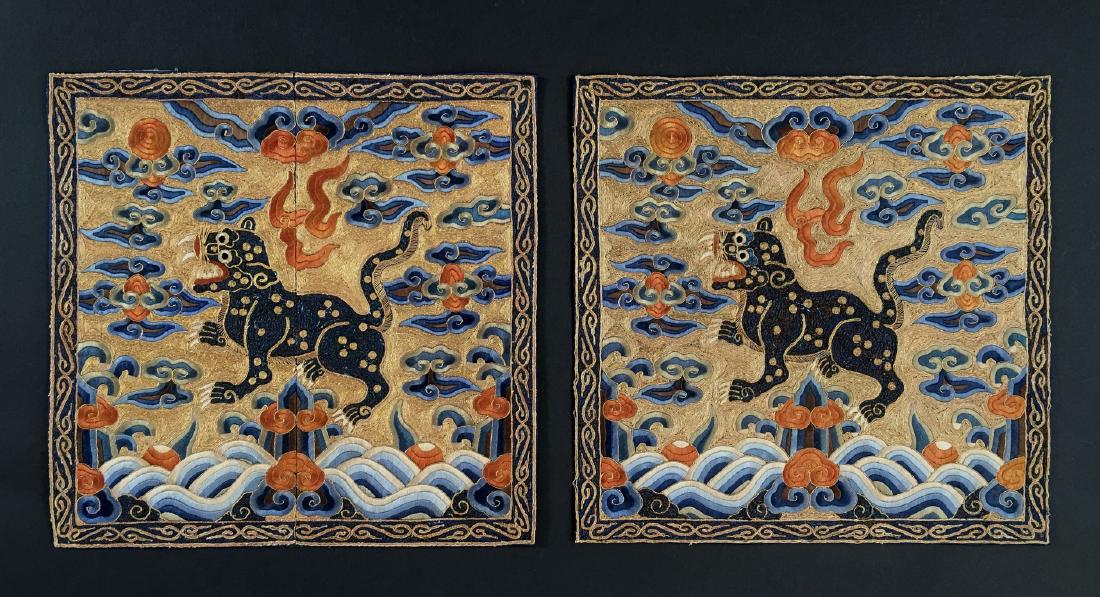 A PAIR OF CHINESE SILK EMBROIDERED RANK BADGES (1 of 9)
