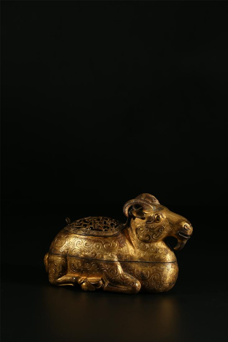 A CHINESE GILT BRONZE "RAM" CENSER (1 of 10)