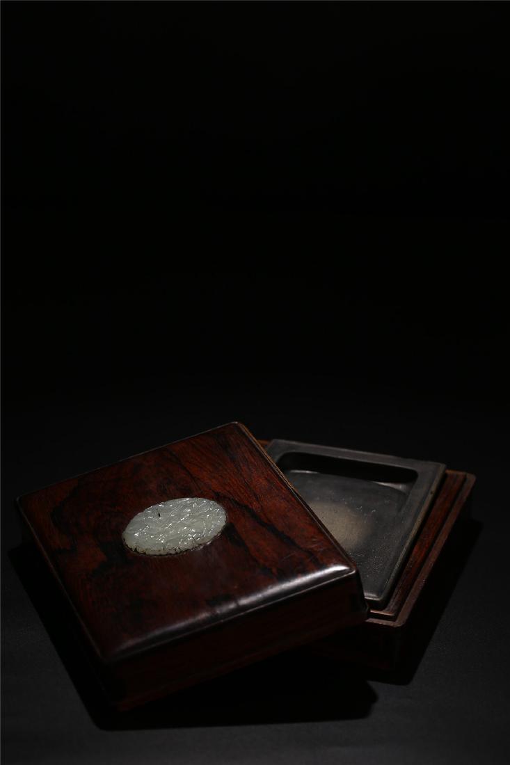 A CHINESE DUAN INK STONE AND JADE MOUNTED BOX (1 of 7)