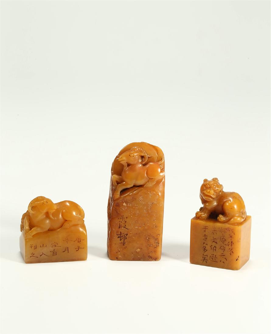 A GROUP OF CHINESE SOAPSTONE SEALS (1 of 6)