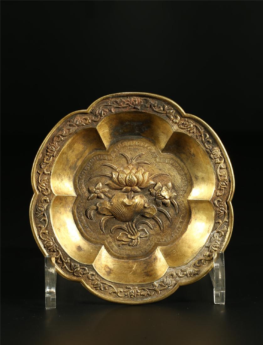 A CHINESE GILT SILVER "PETAL" DISH (1 of 5)
