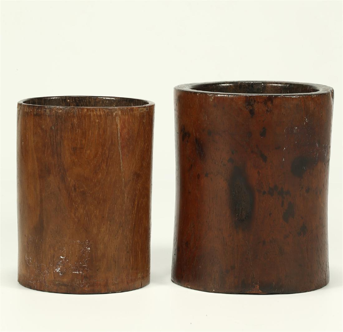 TWO CHINESE HARDWOOD BRUSH POTS (1 of 4)