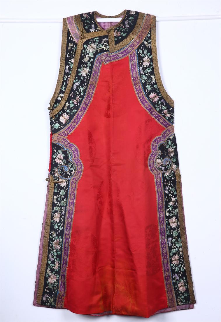 CHINESE SILK LONG VEST: CHINESE SILK LONG VEST. 48 5/8 inches long.