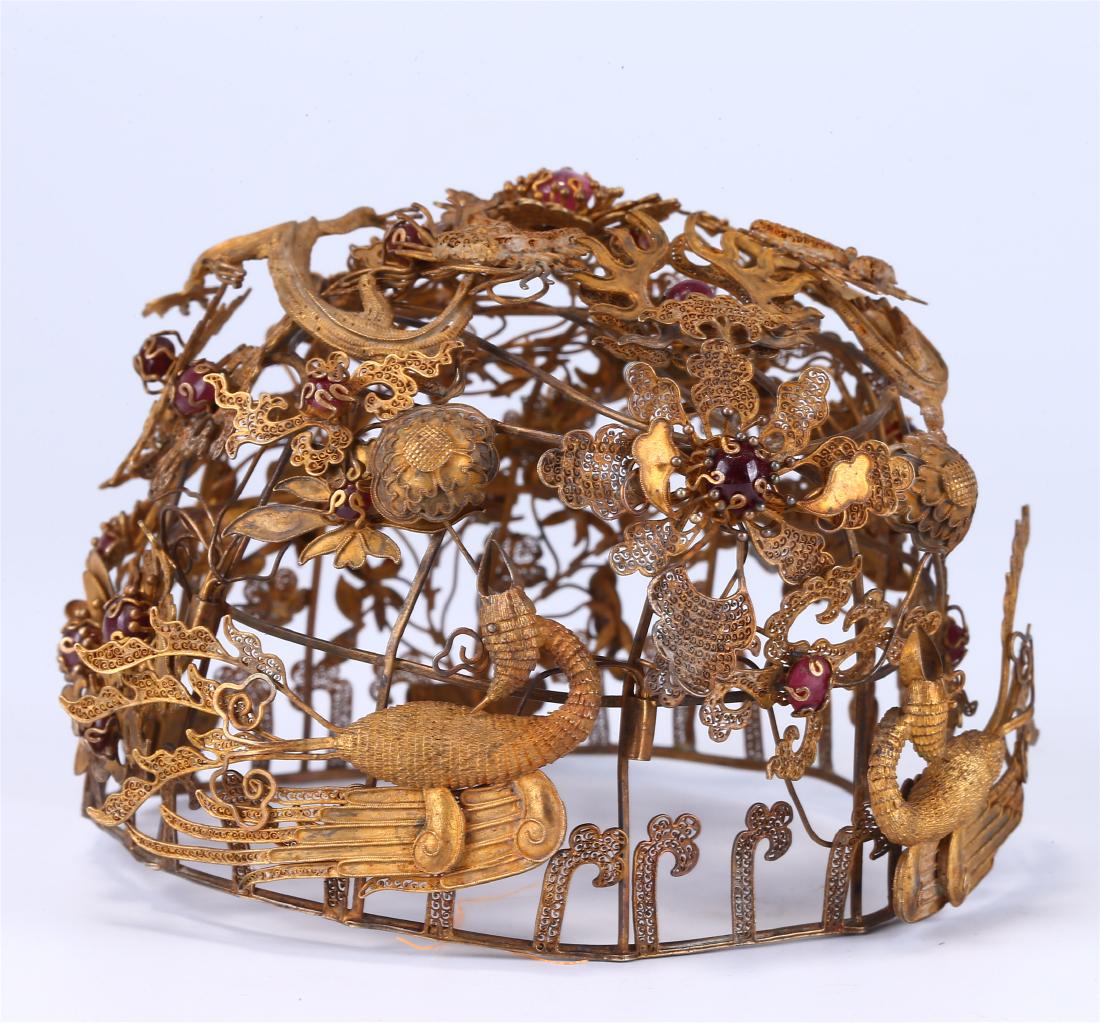 CHINESE GILT SILVER "PHOENIX AND DRAGON" HEADDRESS (1 of 8)