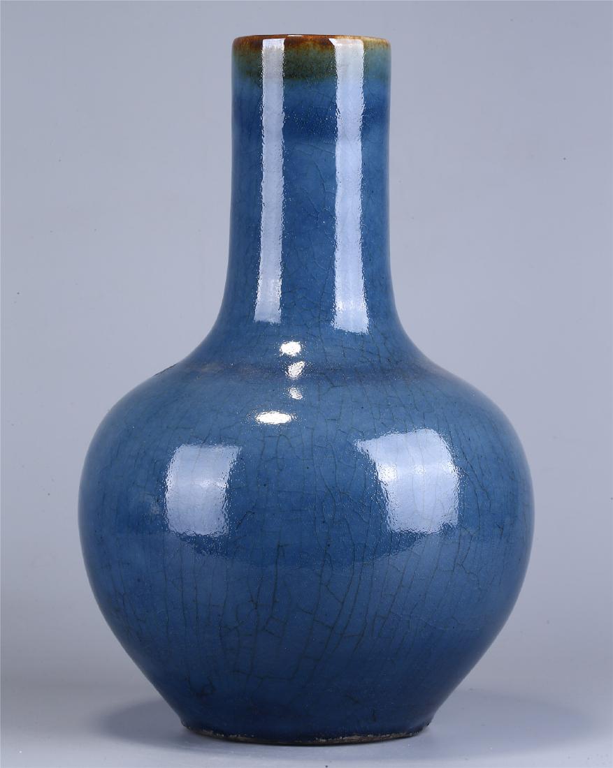 CHINESE BLUE GLAZED PORCELAIN BOTTLE VASE (1 of 11)