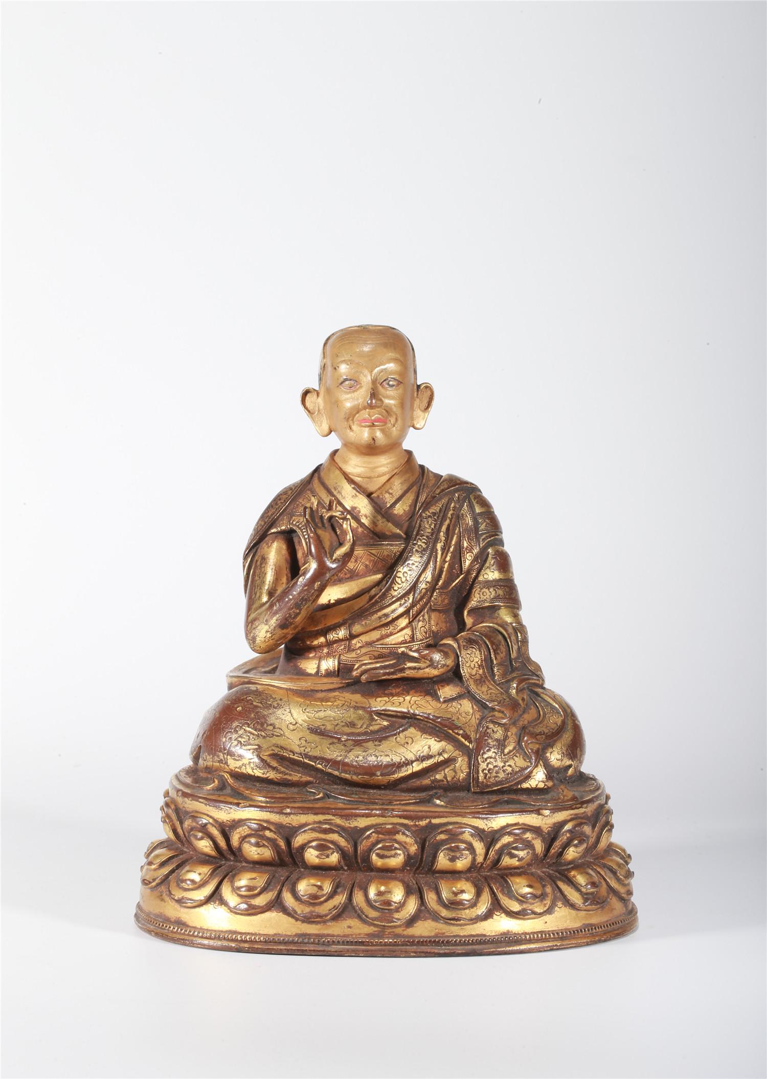 CHINESE GILT BRONZE FIGURE OF A GURU (1 of 11)