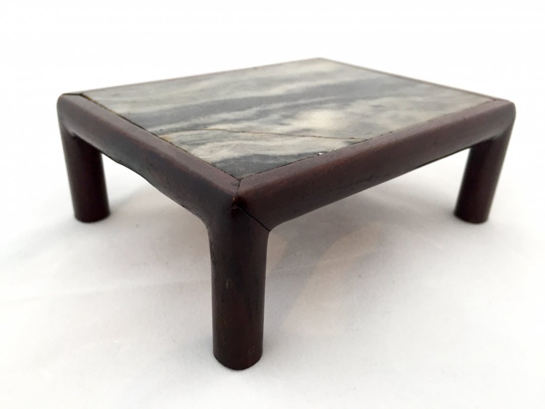 A CHINESE WOOD STAND WITH MARBLE TOP (1 of 5)