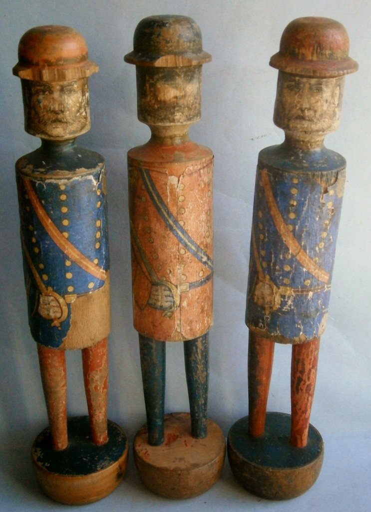 3 Soldier Ten Pins from a 19th century set (1 of 4)